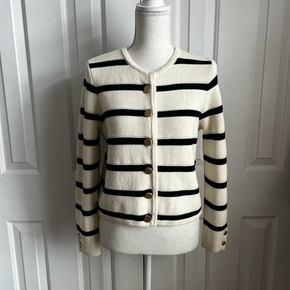 NWT FRENCH CONNECTION Women’s Striped Cardigan, Black and Cream